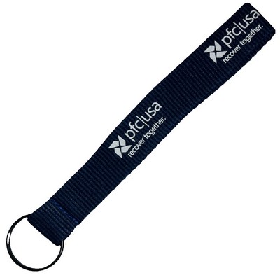 Custom 3/4" Sewn Silkscreened Polyester wrist Keychain with Metal Split-Ring - Large